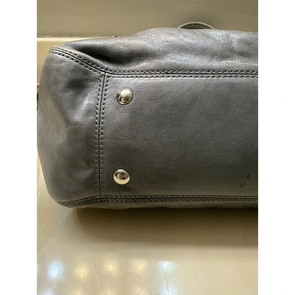 Coach Gray Leather Purse Large Hobo Handbag Turnlock Closure